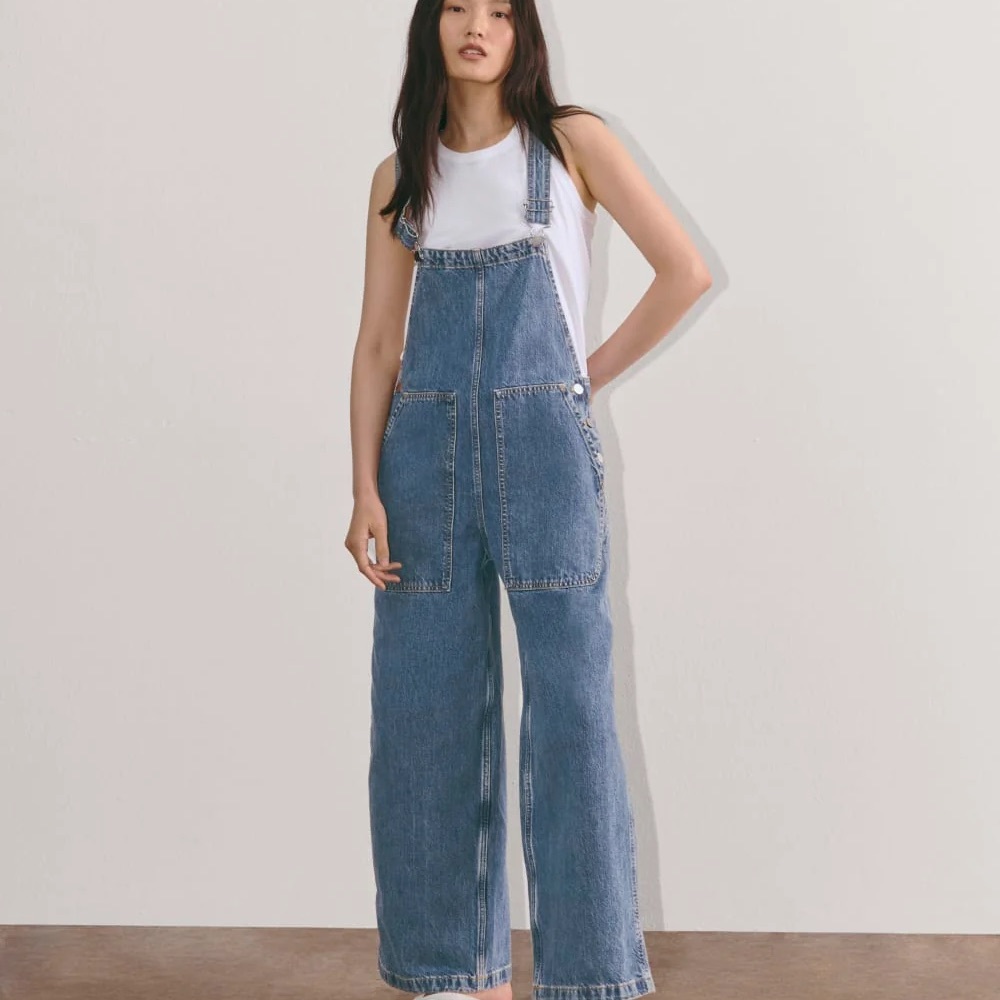 Everlane Blue Wide-Leg Denim Overalls